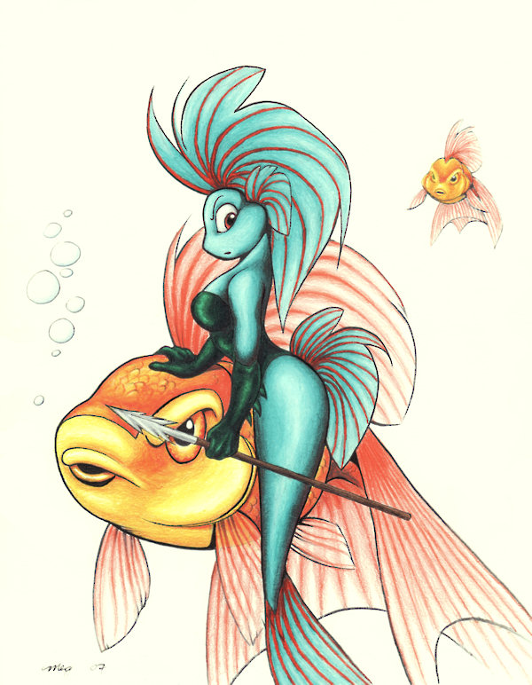 2008 4_fingers amber_eyes ambiguous_gender angry anthro armwear betta big_breasts blue_scales bottomless breasts bubble clothed clothing collaboration colored_pencil_(artwork) dorsal_fin ear_fins elbow_gloves female feral fin fish floating front_view frown gloves goldfish group hand_on_head harpoon head_fin holding_object holding_weapon humanoid_hands lingerie looking_at_viewer looking_away looking_up marine megan_giles melee_weapon merfolk mohawk mount/rider_relations non-mammal_breasts nude open_mouth orange_scales orange_sclera orange_stripes polearm red_scales red_stripes reyfox scales side_view signature simple_background spear spiked_gloves stripes swimming tail_fin teddy_(clothing) traditional_media_(artwork) weapon white_background yellow_scales