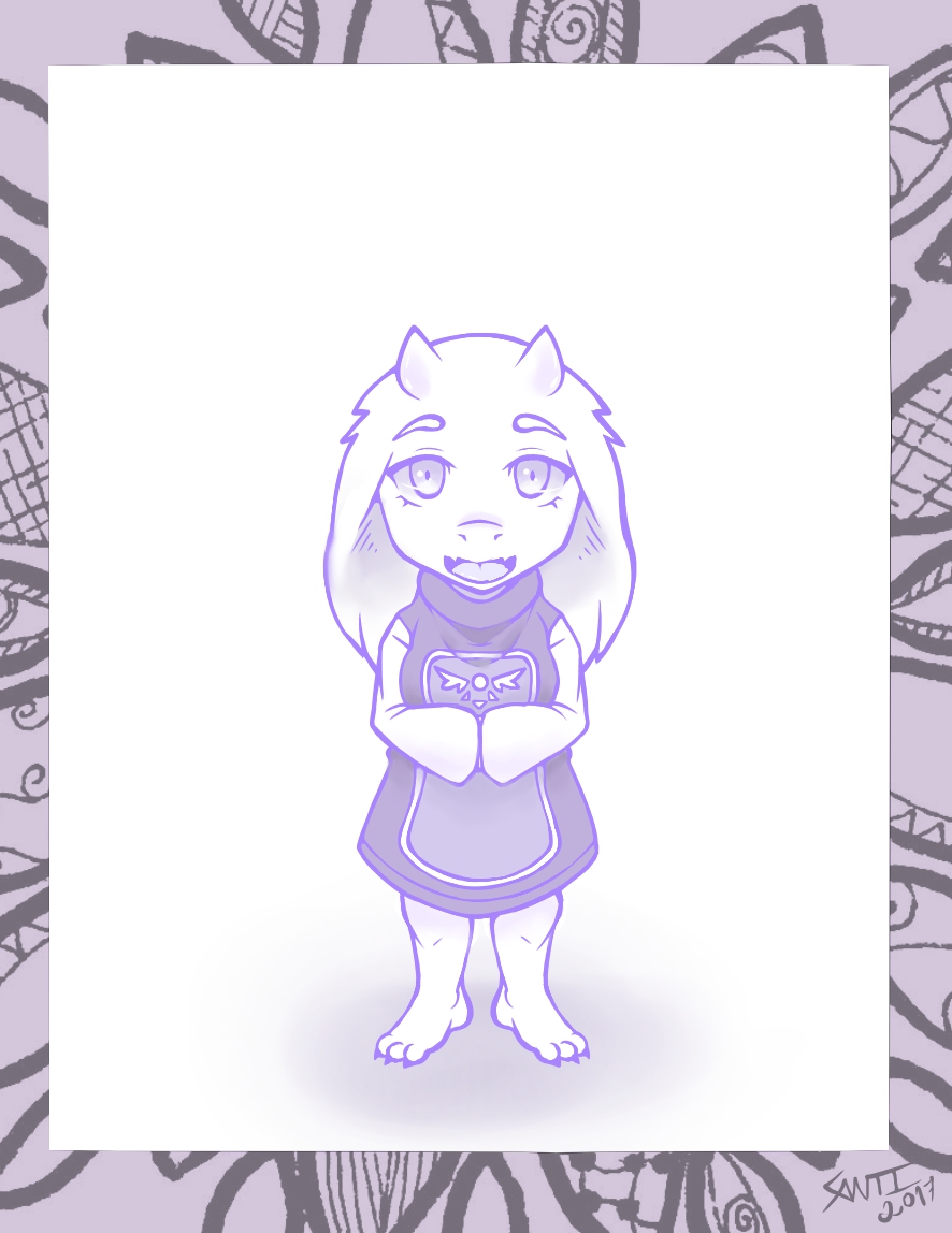 2017 border boss_monster caprine clothed clothing cute digital_media_(artwork) fur goat happy looking_at_viewer mammal open_mouth smile solo sruto toriel undertale video_games young