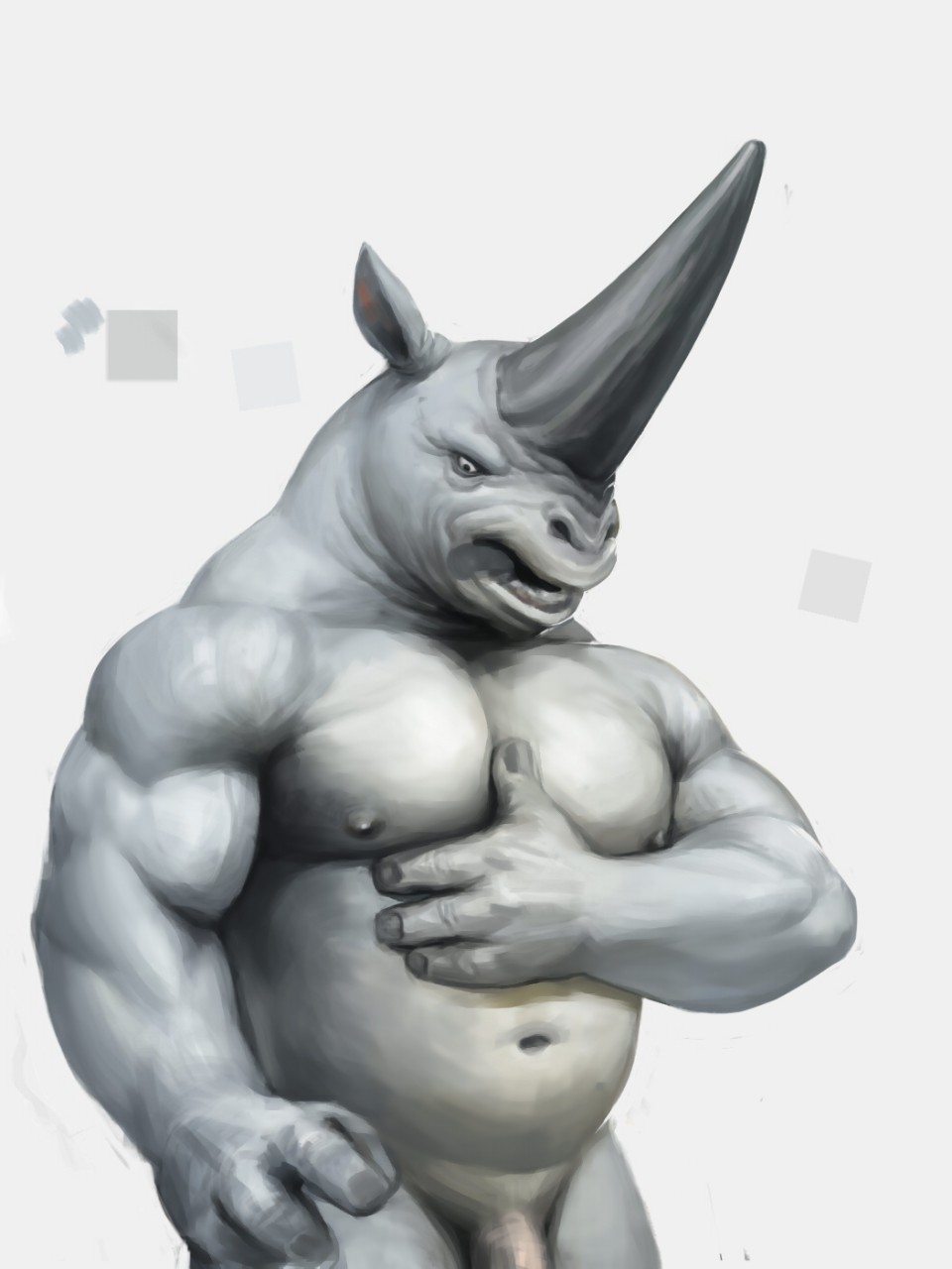 2016 4_fingers anthro barely_visible_genitalia belly biceps biped color_swatch digital_media_(artwork) digital_painting_(artwork) elasmotherium fffffolder flaccid front_view grey_horn grey_penis grey_skin grey_tongue hairless hand_on_stomach hi_res horn humanoid_hands long_horn looking_at_self looking_down male mammal musclegut muscular muscular_male navel nude open_mouth overweight pecs penis portrait rhinoceros simple_background solo standing subtle_penis three-quarter_portrait tongue tongue_out white_background