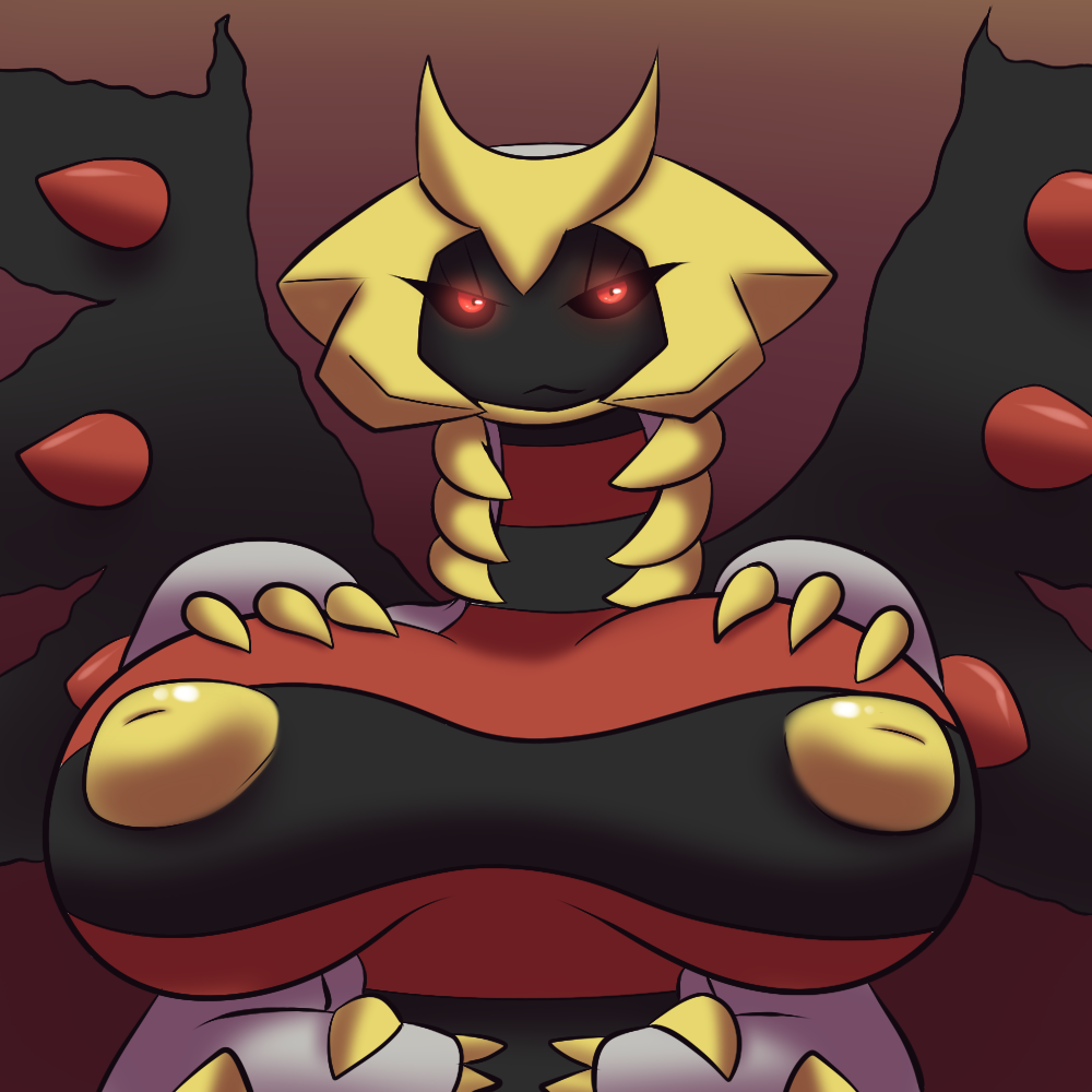4_arms anthro big_breasts breasts claws deity digital_media_(artwork) female giratina giratina_(altered_form) huge_breasts icon inverted_nipples latiar legendary_pok&eacute;mon looking_at_viewer multi_arm multi_limb nintendo nipples pok&eacute;mon red_eyes simple_background solo video_games wings