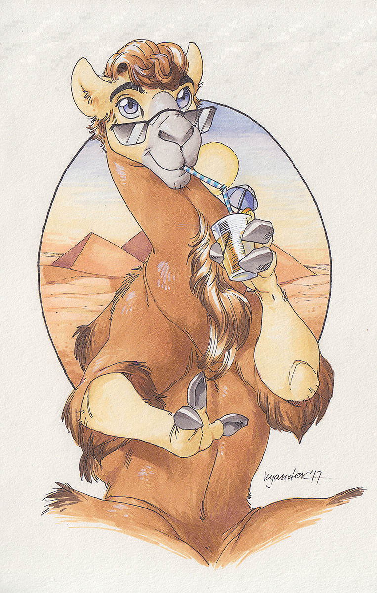 2017 anthro blue_eyes camel camelid fur grey_fur kyander male mammal solo traditional_media_(artwork)