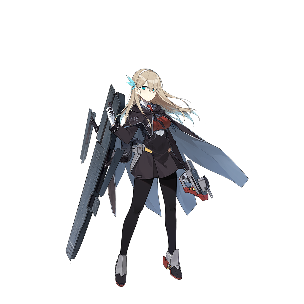 black_legwear blonde_hair blue_eyes breasts cannon cape closed_mouth dress expressionless flight_deck full_body gloves hair_ornament hair_over_one_eye hairband holding holding_weapon large_breasts lexington_(cv-16)_(zhan_jian_shao_nyu) long_hair looking_at_viewer machinery necktie official_art pale_skin pantyhose rigging rudder_shoes shi-chen short_dress solo transparent_background turret weapon white_gloves zhan_jian_shao_nyu