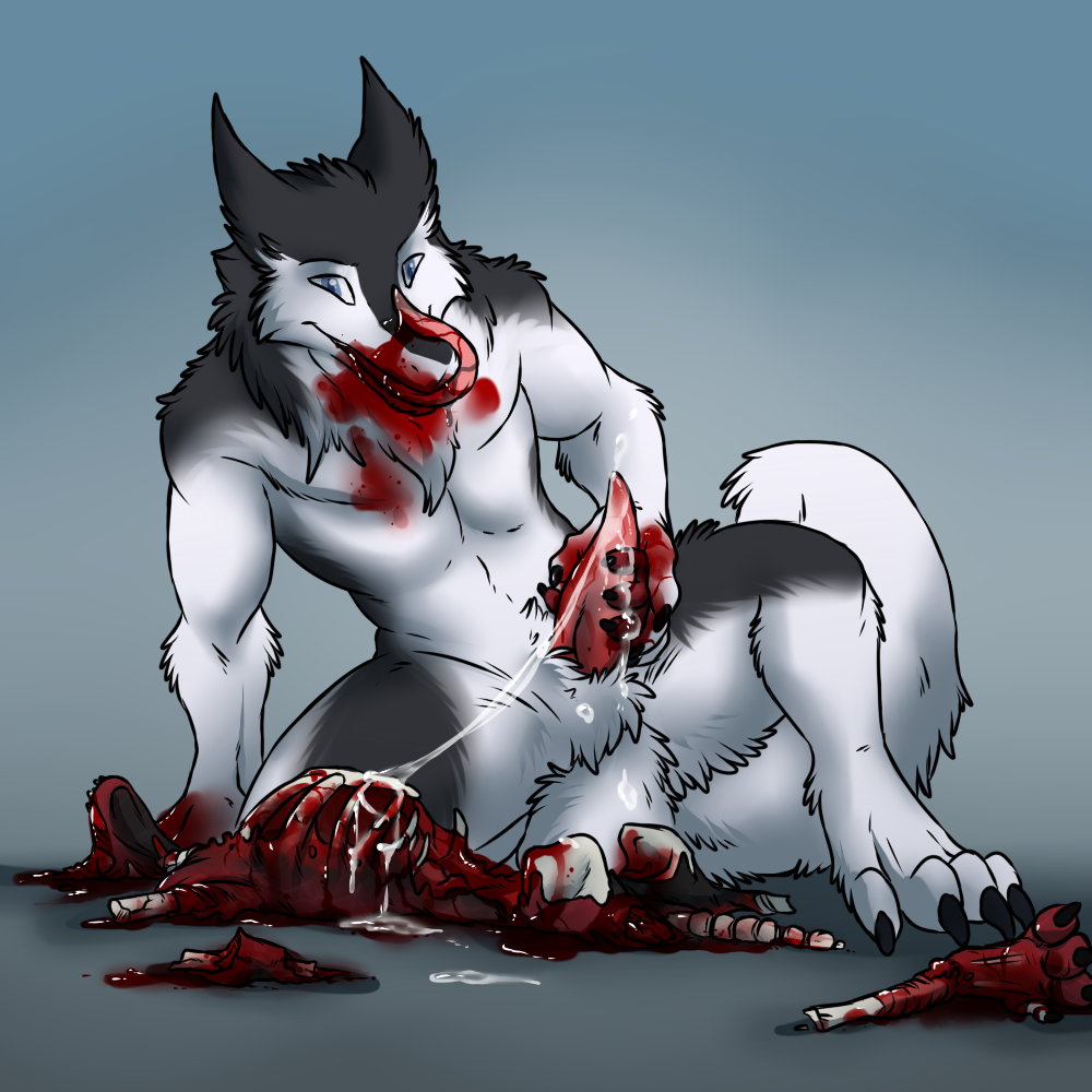 aggrobadger black_fur black_hair black_scales blood blood_splatter blue_eyes bone claws crouching cum cum_on_body cum_on_hand cum_on_penis cum_string death dismemberment duo erection fur furx_(character) gore hair handjob hard_vore licking licking_muzzle lizard male male/male masturbation messy orgasm penis precum red_hair red_scales reptile saliva scales scalie sergal severed_foot severed_hand sex skeleton smile snuff spine thick_tail toe_claws tongue tongue_out vore white_fur