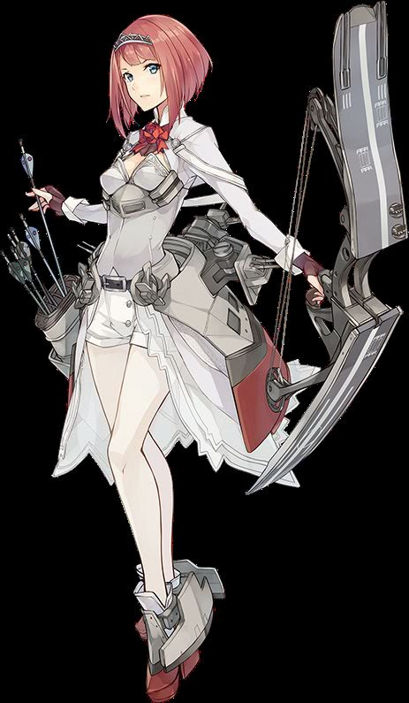 ark_royal_(kantai_collection) bob_cut bow bow_(weapon) breasts corset holding holding_bow_(weapon) holding_weapon kantai_collection konishi_(koconatu) looking_at_viewer official_art pantyhose red_bow red_hair rudder_shoes short_hair shorts showgirl_skirt small_breasts solo tiara weapon white_legwear
