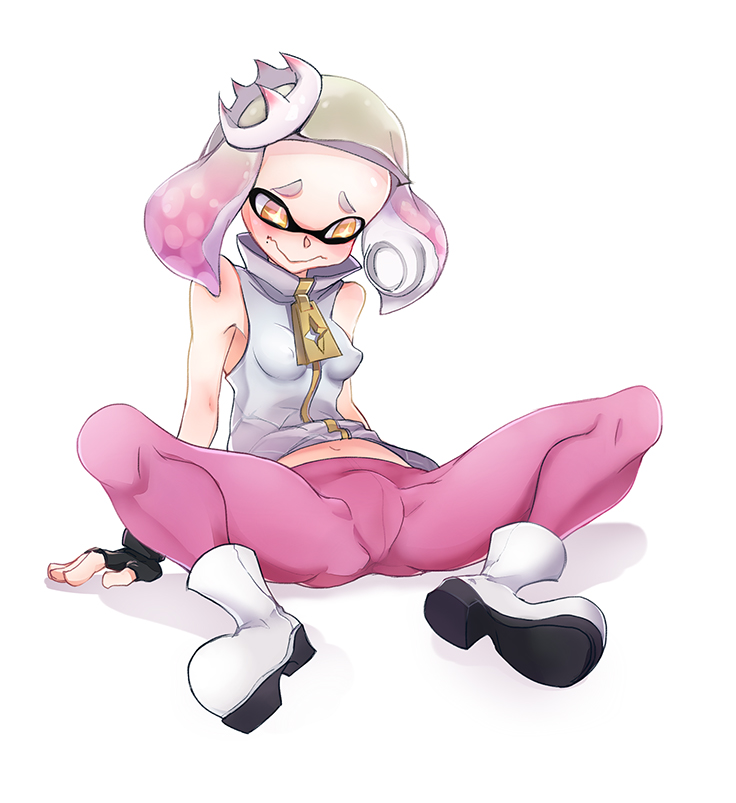 1girl blush breasts cameltoe erect_nipples hime_(splatoon) o.m pantyhose pink_legwear small_breasts splatoon splatoon_2 spread_legs