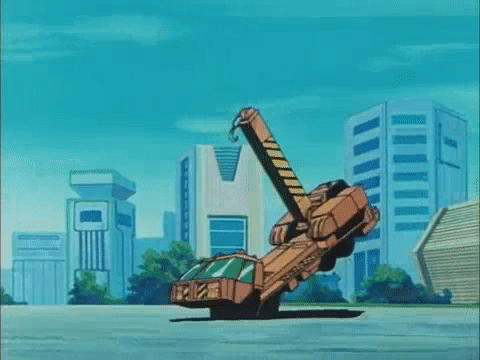 animated animated_gif building cityscape cloud crain_brain crane day erection gobots ground_vehicle hook lowres machine_robo mecha motor_vehicle no_humans oldschool road robot science_fiction screencap sexually_suggestive sign street transformation tree truck warning_sign