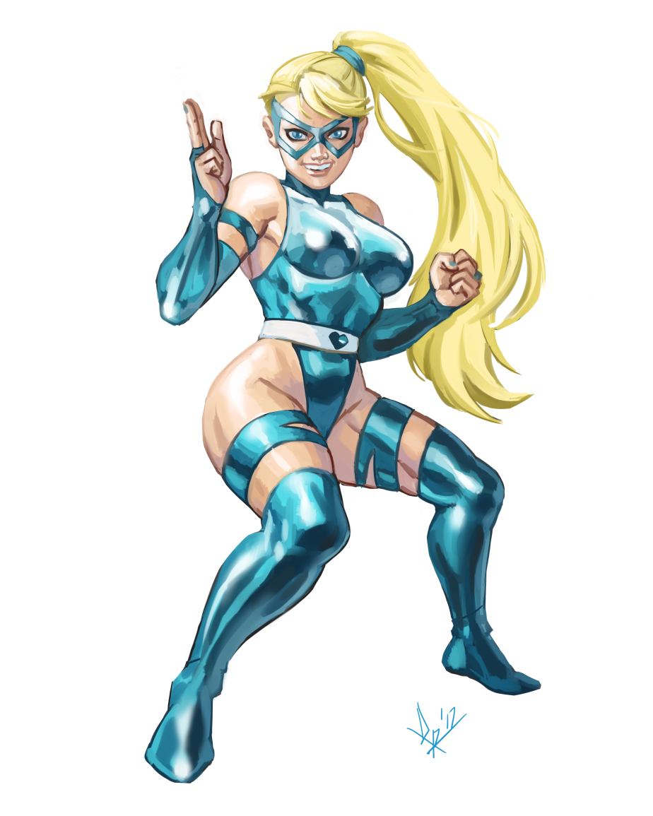 alternate_hairstyle blonde_hair blue_eyes blue_gloves blue_leotard boots breasts bridal_gauntlets clenched_hand cosplay diepod domino_mask elbow_gloves fighting_stance full_body gloves highleg highleg_leotard large_breasts leotard long_hair mask psylocke psylocke_(cosplay) rainbow_mika salute side_ponytail solo street_fighter thigh_boots thigh_strap thighhighs two-finger_salute very_long_hair white_background x-men