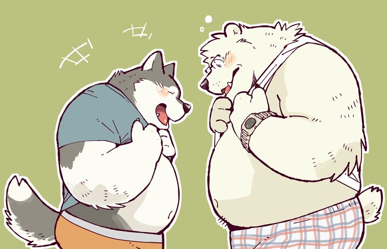 bear bellies canine dog duo garouzuki mammal overweight