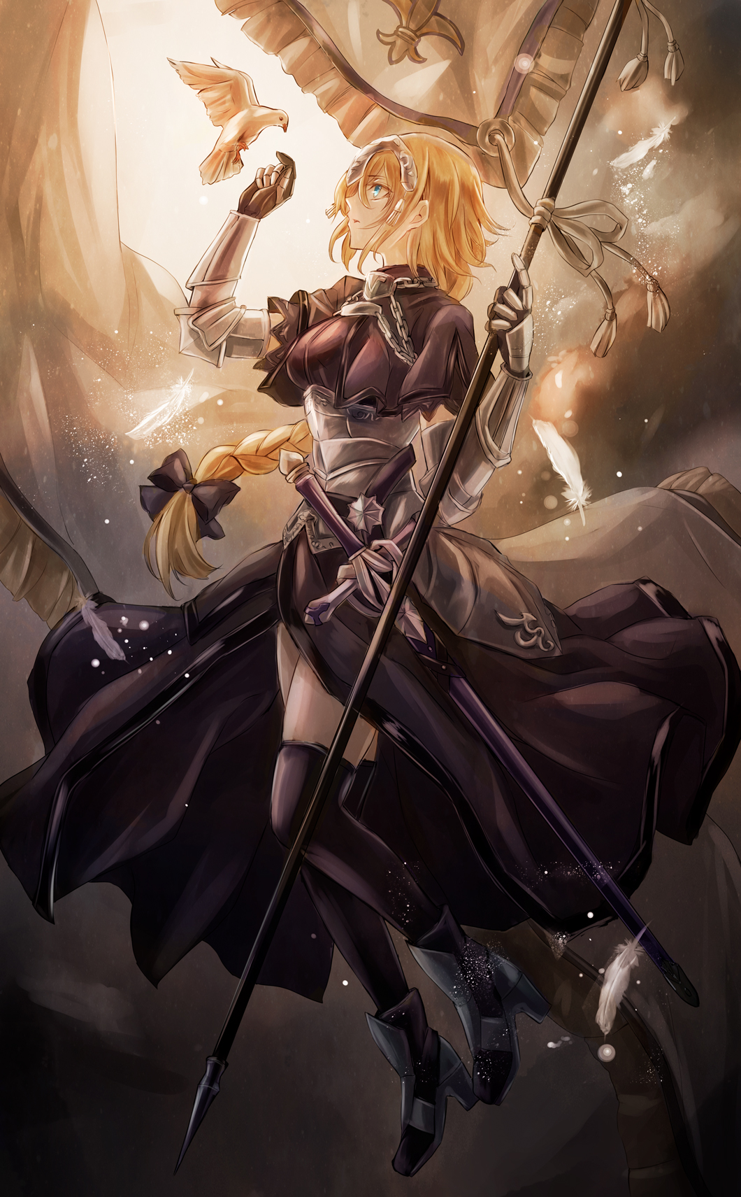 armor fate/grand_order heels jan_(hussar) jeanne_d'arc jeanne_d'arc_(fate/apocrypha) ruler_(fate/apocrypha) sword thighhighs weapon