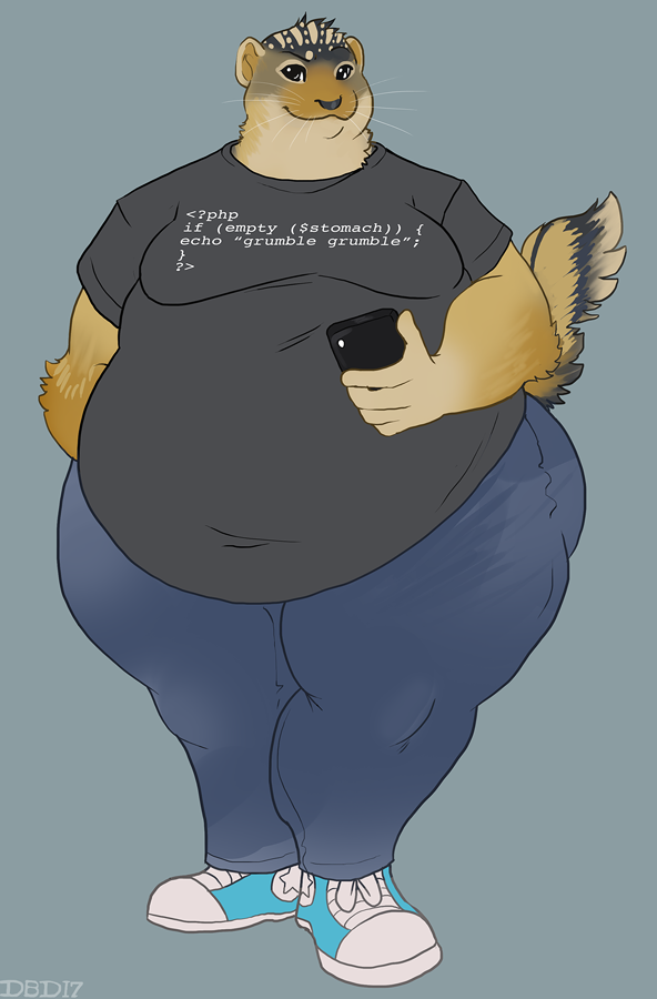 anthro clothed clothing dbd female fur hair looking_at_viewer mammal mustelid obese otter overweight phone smile solo standing whiskers