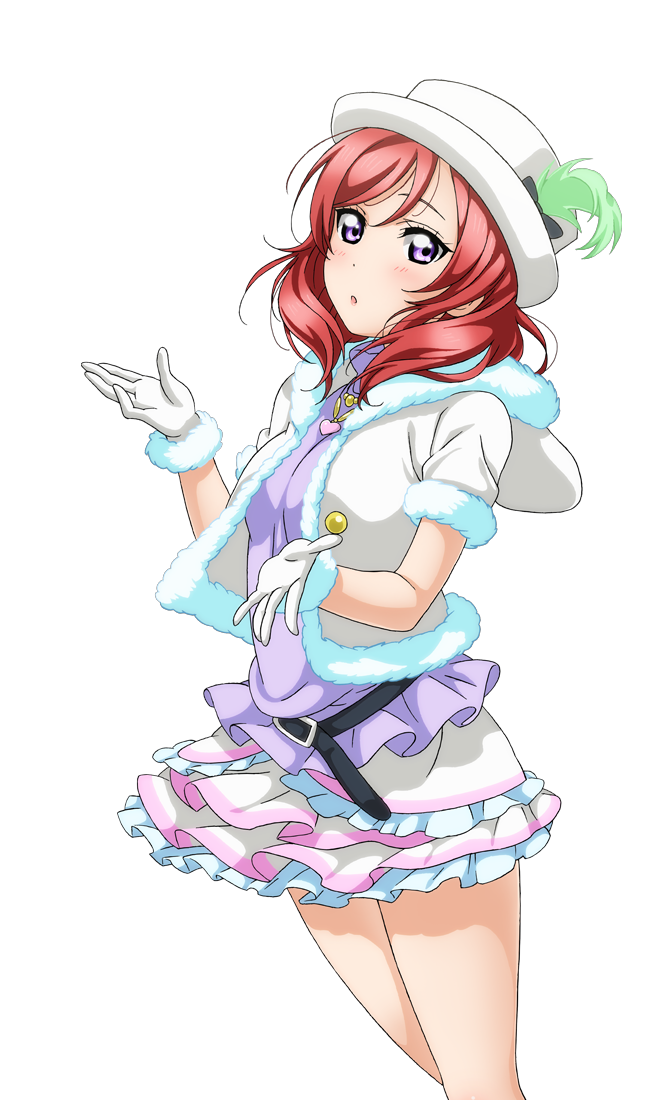 :o artist_request belt blush breasts frills fur_trim gloves hat jewelry looking_at_viewer love_live! love_live!_school_idol_festival love_live!_school_idol_festival_after_school_activity love_live!_school_idol_project medium_breasts nishikino_maki official_art parted_lips pendant purple_eyes red_hair short_hair short_sleeves skirt snow_halation solo transparent_background turtleneck