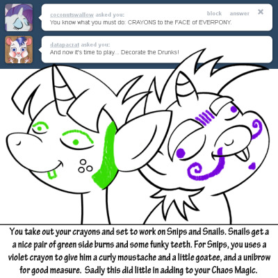 bitterplaguerat dialogue english_text equine freckles friendship_is_magic horn horse makeover mammal my_little_pony pony sleeping snails_(mlp) snips_(mlp) text unicorn