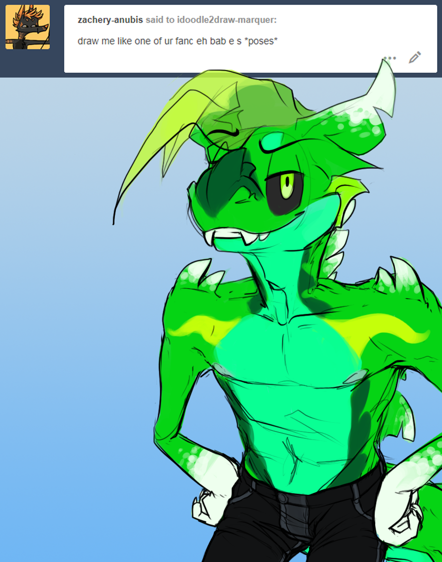 2017 anthro bedroom_eyes black_sclera blue_background cetacean clothed clothing cyan_skin dolphin dragon english_text facing_viewer fin fish foreshortening front_view gradient_background green_eyes green_skin half-closed_eyes hands_on_hip high-angle_view hybrid idoodle2draw jeans looking_at_viewer male mammal marine markings muscular muscular_male nipples pants scalie seductive shark simple_background slightly_muscular solo standing text topless tumblr vasciel_aplisto white_skin yellow_skin