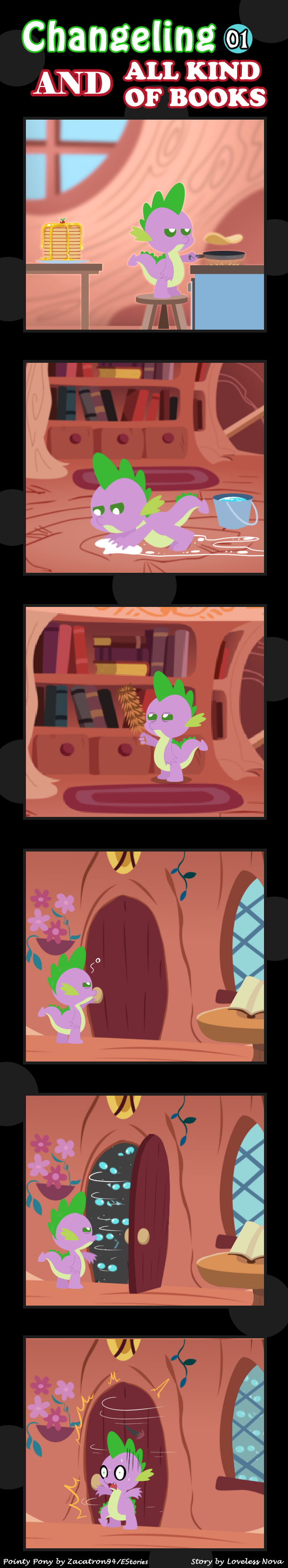book changeling comic cooking dragon food friendship_is_magic inside library male my_little_pony open_mouth pancake scalie spike_(mlp) vavacung