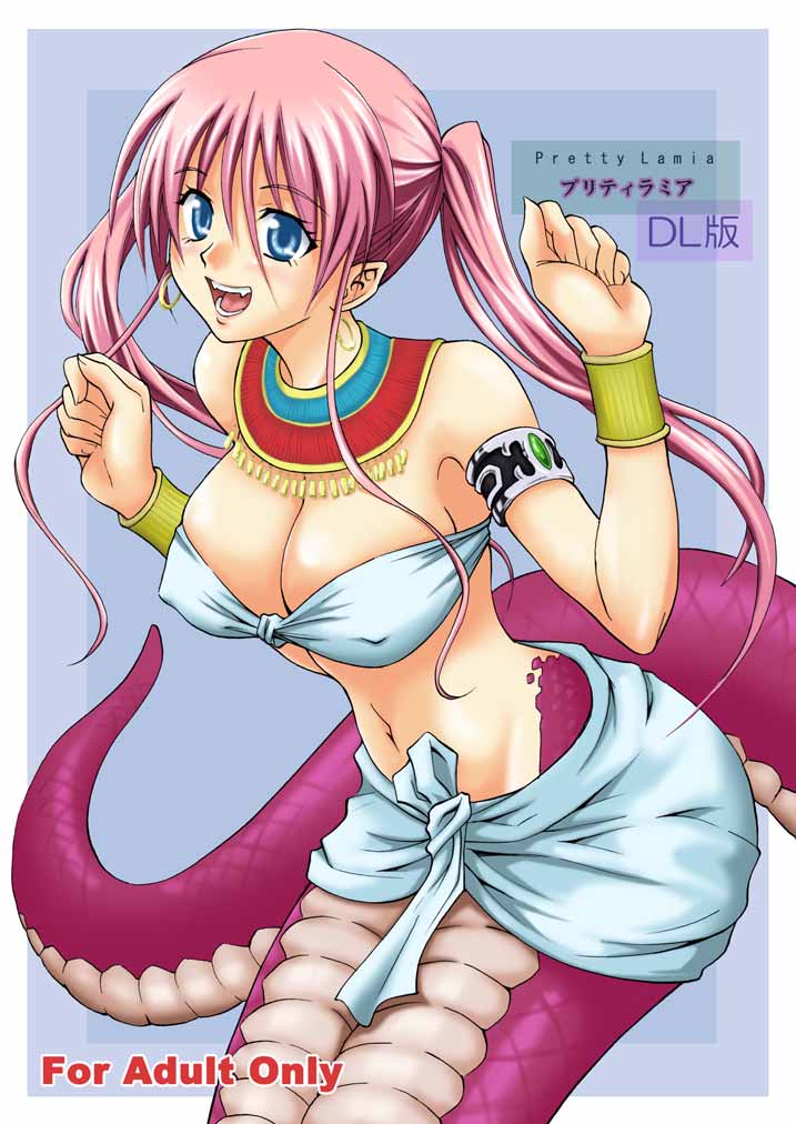 animal_humanoid big_breasts blush breasts clothed clothing comic cover cover_page doujinshi female hair harem_outfit hi_res humanoid lamia mammal monster_girl_(genre) nipple_bulge pink_hair reptile scales scalie snake solo unknown_artist