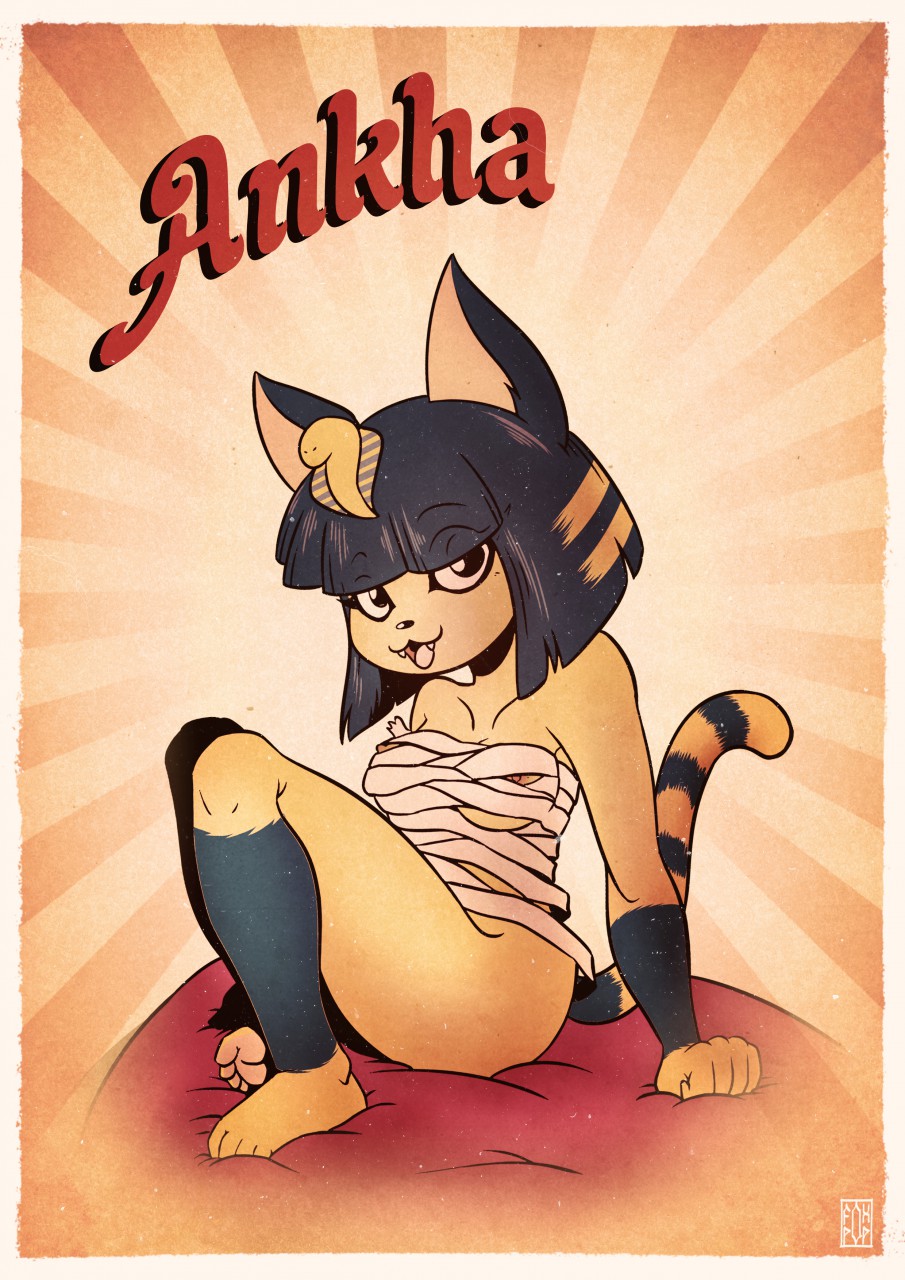 4_toes 5_fingers :d animal_crossing ankha areola arm_support bandage bangs black_eyes black_nose blonde_hair blue_fur blue_hair blue_stripes blue_tail blunt_bangs bob_cut border bottomless breasts brown_nipples cat character_name cleavage clothed clothing cobra collarbone digital_media_(artwork) egyptian english_text eyebrows eyebrows_visible_through_hair eyelashes eyeliner eyes_visible_through_hair fangs feet feline female fox-pop front_view full-length_portrait fur hair hand_behind_back happy headpiece humanoid_feet humanoid_hands jewelry looking_at_viewer makeup mammal medium_breasts multicolored_fur multicolored_hair multicolored_tail nintendo nipples open_mouth partially_clothed pink_tongue portrait poster raised_eyebrows reptile scalie short_hair signature sitting skinny_tail smile snake solo striped_hair stripes tabby text toes tongue two_tone_fur two_tone_hair two_tone_tail video_games white_border yellow_fur yellow_stripes yellow_tail