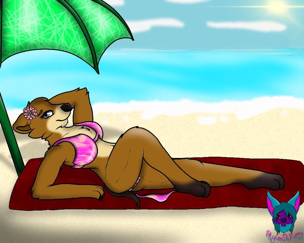 beach bikini breasts clothing commissions. female invalid_tag mammal meerkat mongoose pussy seaside skylerdafurry skylers summer sun swimsuit umbrella water wave