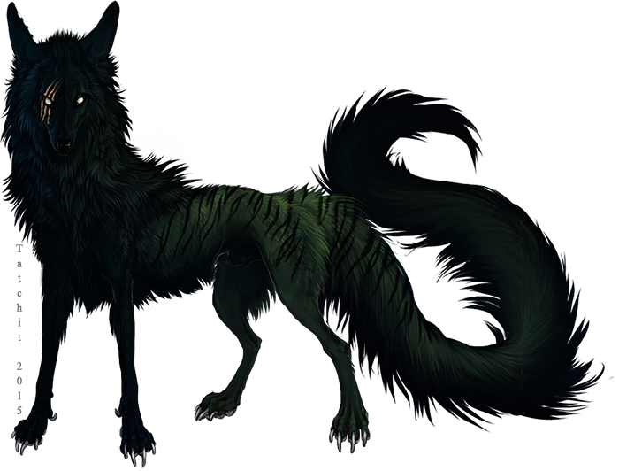 2015 alpha_channel black_fur black_nose canine claws feral fur green_fur hybrid looking_at_viewer mammal paws simple_background solo tatchit transparent_background white_eyes