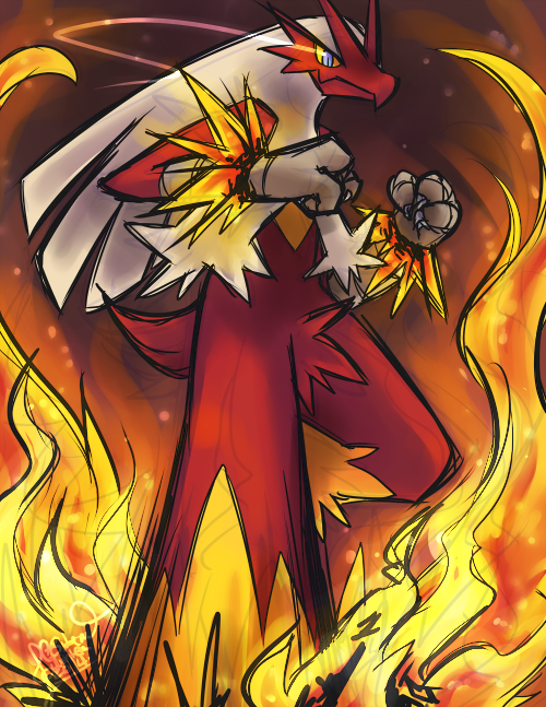 2014 3_fingers blaziken blue_eyes clefdesoll digital_drawing_(artwork) digital_media_(artwork) feathers fire looking_at_viewer nintendo pok&eacute;mon red_feathers signature solo video_games white_feathers yellow_feathers yellow_sclera