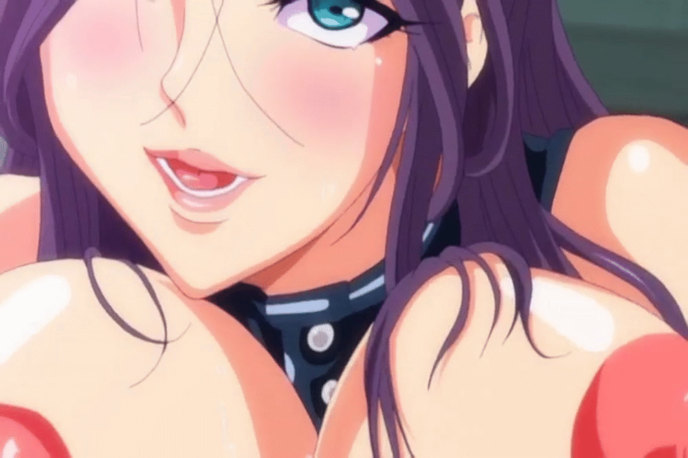 animated animated_gif blue_eyes breasts drop_out fan_no_hitori large_breasts large_nipples nipples purple_hair