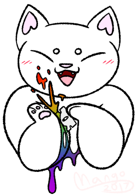 2017 ambiguous_gender anthro blood blush cat cutting depression feline fur ltcabbitsu mammal open_mouth paws rainbow razor_blade self_harm slightly_chubby smile suicide teeth tongue white_cat_(ltcabbitsu) white_fur wounded young