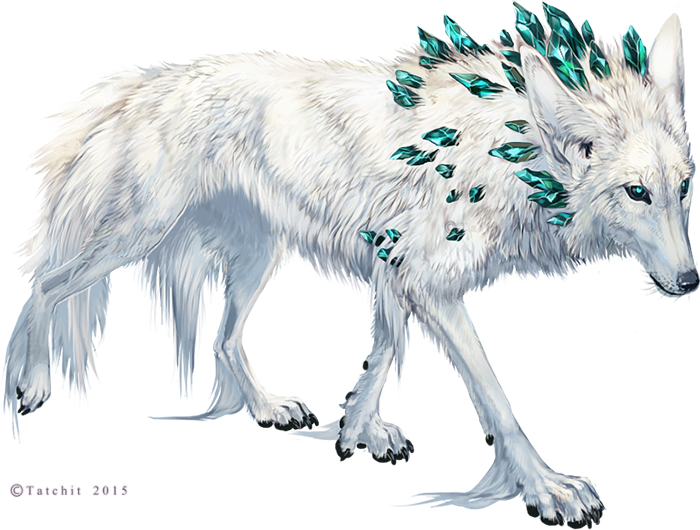 2015 alpha_channel ambiguous_gender black_nose blue_eyes canine claws coyote crystals feral fur mammal paws simple_background solo tatchit transparent_background white_fur