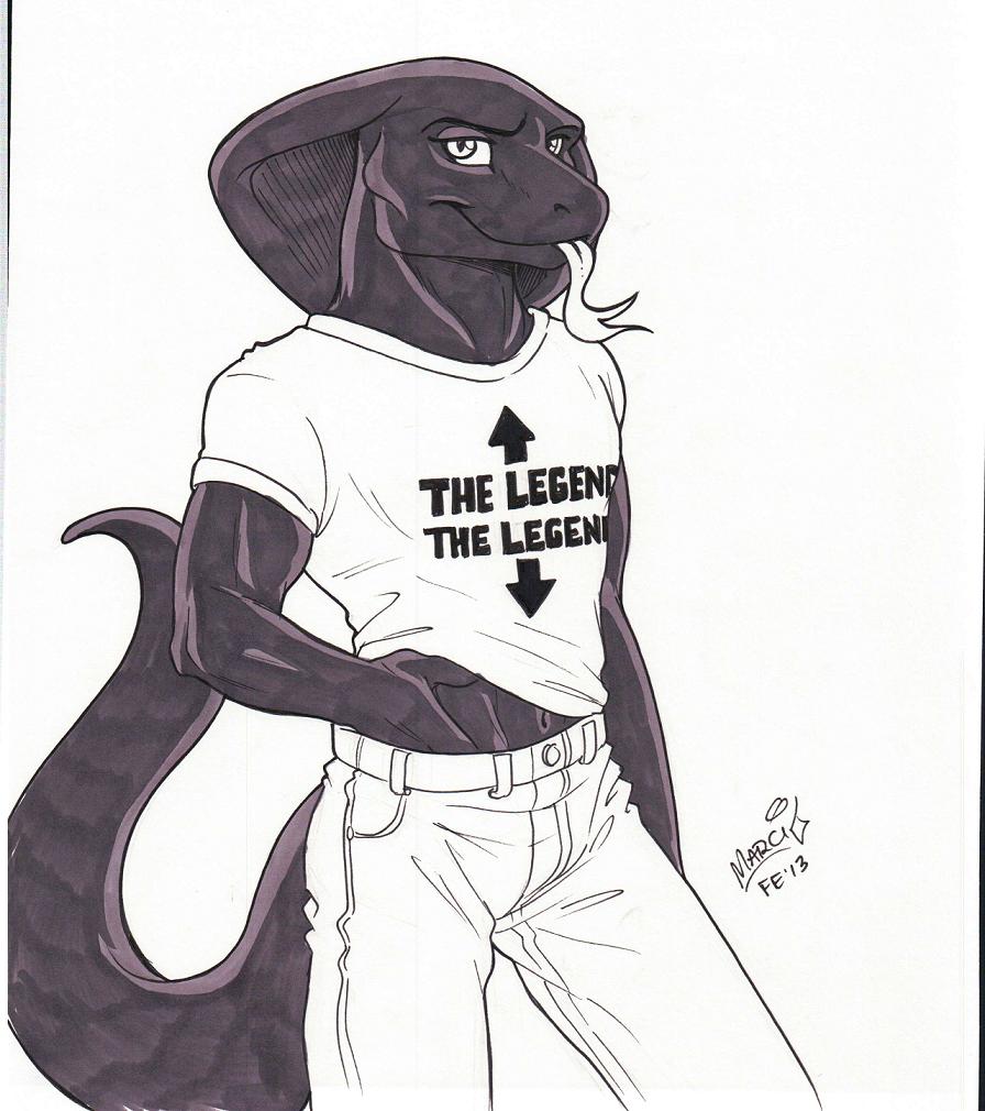2013 anthro biped black_and_white clothed clothing cobbie cobra english_text forked_tongue front_view fully_clothed long_tail looking_at_viewer male marci_mcadam marker_(artwork) monochrome pants portrait reptile scalie shirt signature simple_background snake snake_hood snout solo standing t-shirt text three-quarter_portrait tongue tongue_out traditional_media_(artwork) white_background