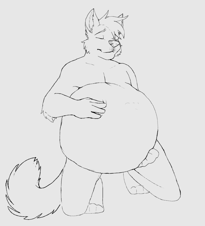 2017 abdominal_bulge animated anthro belly belly_jiggle big_belly burping canine fur hands_on_belly kneeling leo_(thetwfz) licking licking_lips male mammal monochrome simple_background smile teeth tongue tongue_out vore wolf zyyphelze
