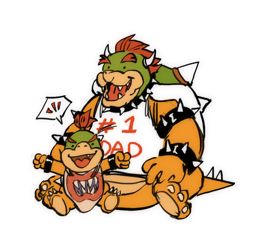 bowser bowser_jr. collar duo english_text father horn julshii koopa lizard mario_bros nintendo parent reptile scalie scarf shell simple_background son spikes text video_games white_background