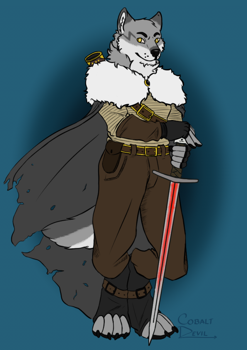 2017 anthro black_nose bluwolfie42 canine clothed clothing digital_drawing_(artwork) digital_media_(artwork) fur hair holding_object holding_weapon knight male mammal melee_weapon muscular paws simple_background sword weapon wolf zephyr
