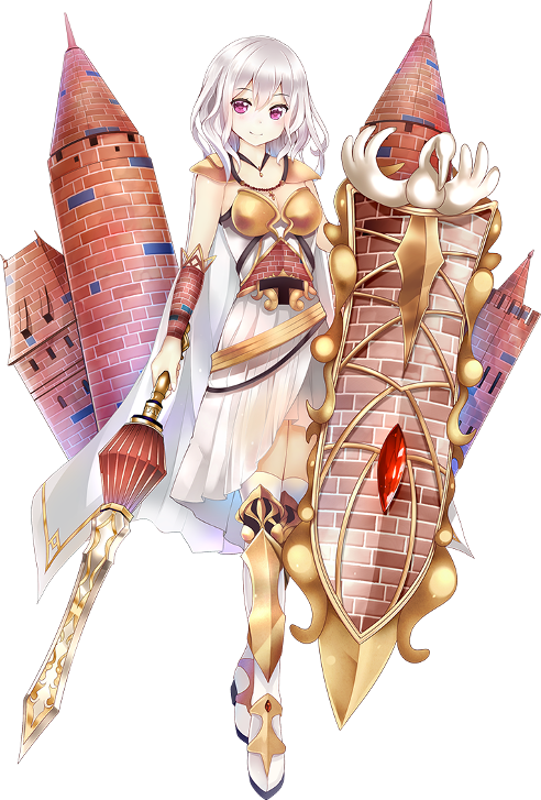 boots breastplate breasts cape cleavage dress full_body holding holding_shield holding_sword holding_weapon jewelry malbork_(oshiro_project) medium_breasts necklace official_art oshiro_project oshiro_project_re purple_eyes shield silver_hair smile sword taicho128 thigh_boots thighhighs transparent_background weapon white_dress