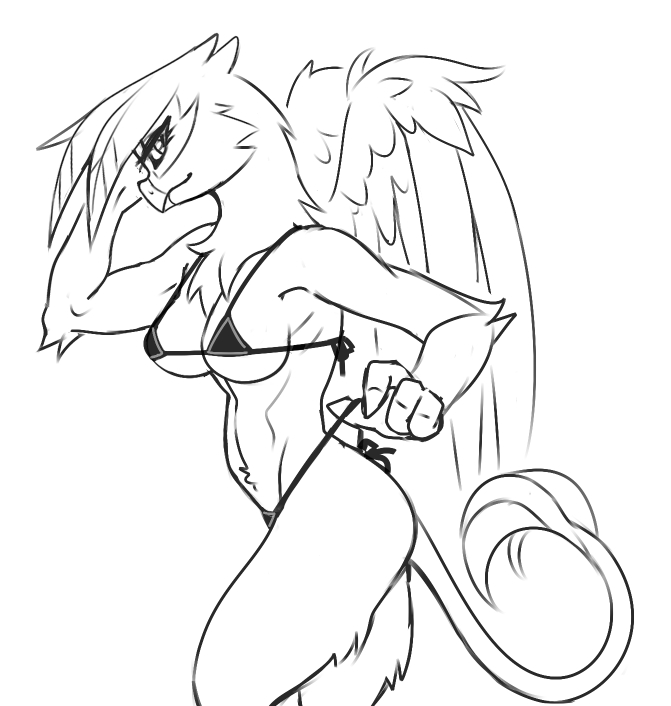 2017 anthro anthrofied avian bikini breasts clothing female friendship_is_magic gilda_(mlp) gryphon monochrome my_little_pony solo sorcerushorserus swimsuit