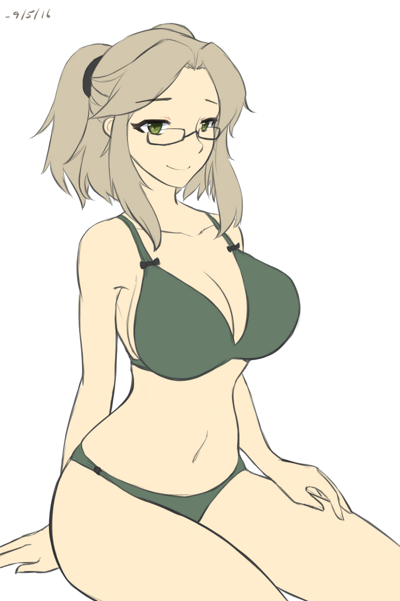 bra breasts cleavage curvy glasses highres imu_(senran_kagura) large_breasts panties senran_kagura underwear