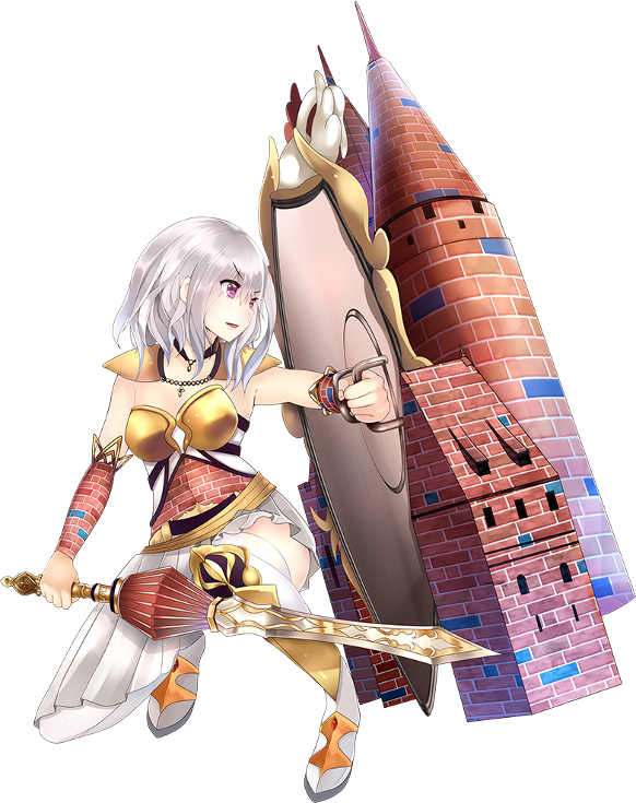 boots breastplate cape dress full_body holding holding_shield holding_sword holding_weapon jewelry looking_to_the_side malbork_(oshiro_project) necklace official_art oshiro_project oshiro_project_re purple_eyes shield silver_hair smile squatting sword taicho128 thigh_boots thighhighs transparent_background weapon white_dress