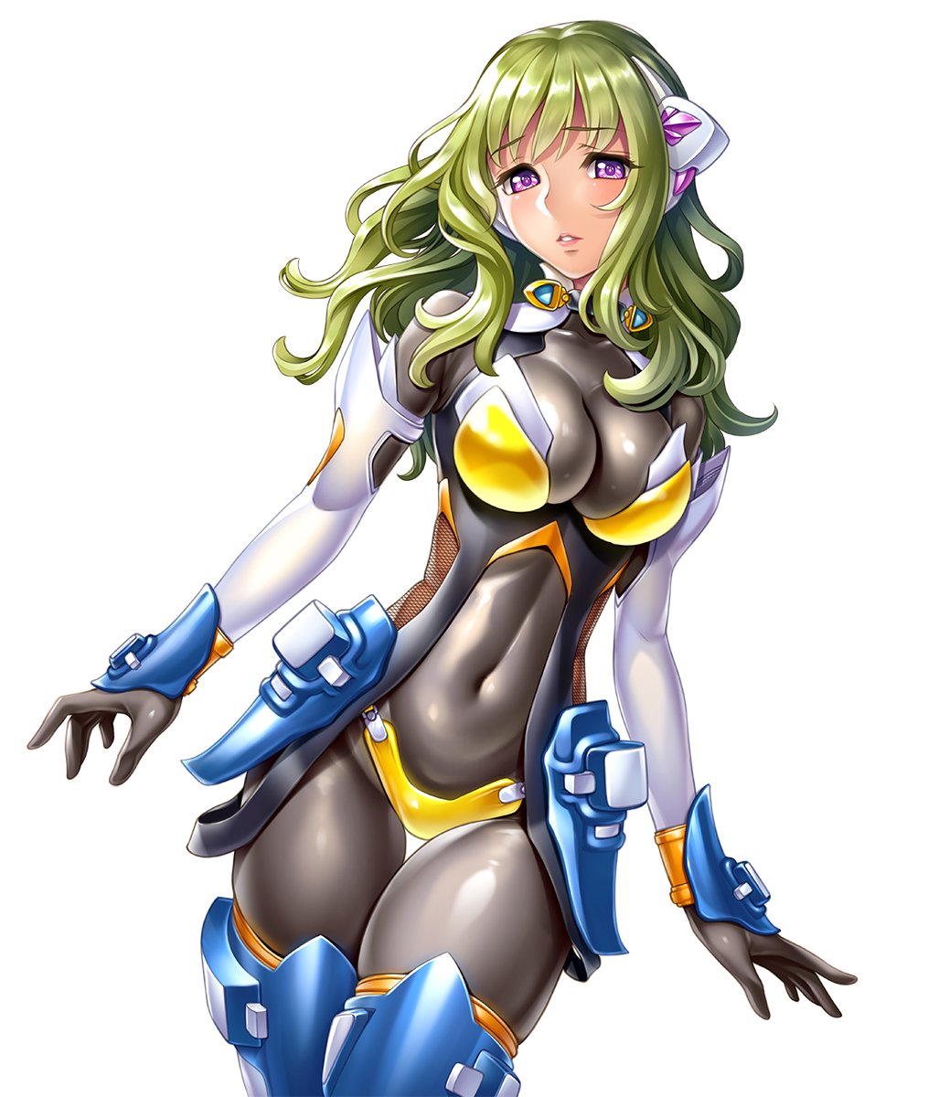 1girl artist_request bodysuit breasts character_request curvy female green_hair large_breasts lilith-soft long_hair looking_at_viewer no_bra shiny_skin taimanin_asagi taimanin_asagi_battle_arena
