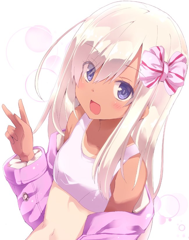 :d blue_eyes blush commentary eyebrows_visible_through_hair hair_ribbon jacket kantai_collection long_hair long_sleeves navel nontraditional_school_swimsuit one-piece_tan open_mouth pink_jacket ribbon rioshi ro-500_(kantai_collection) school_swimsuit smile solo swimsuit swimsuit_under_clothes tan tanline upper_body v white_school_swimsuit white_swimsuit