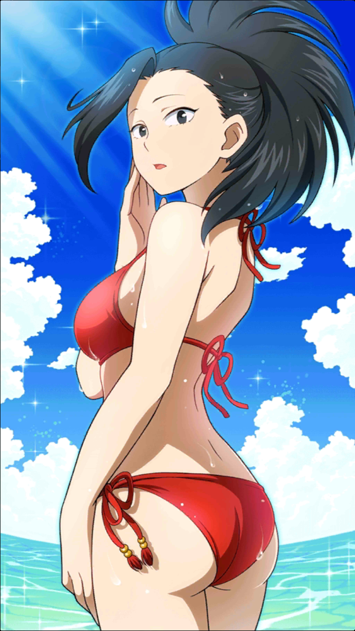 1girl ass beach boku_no_hero_academia breasts ocean sky solo swimsuit water yaoyorozu_momo