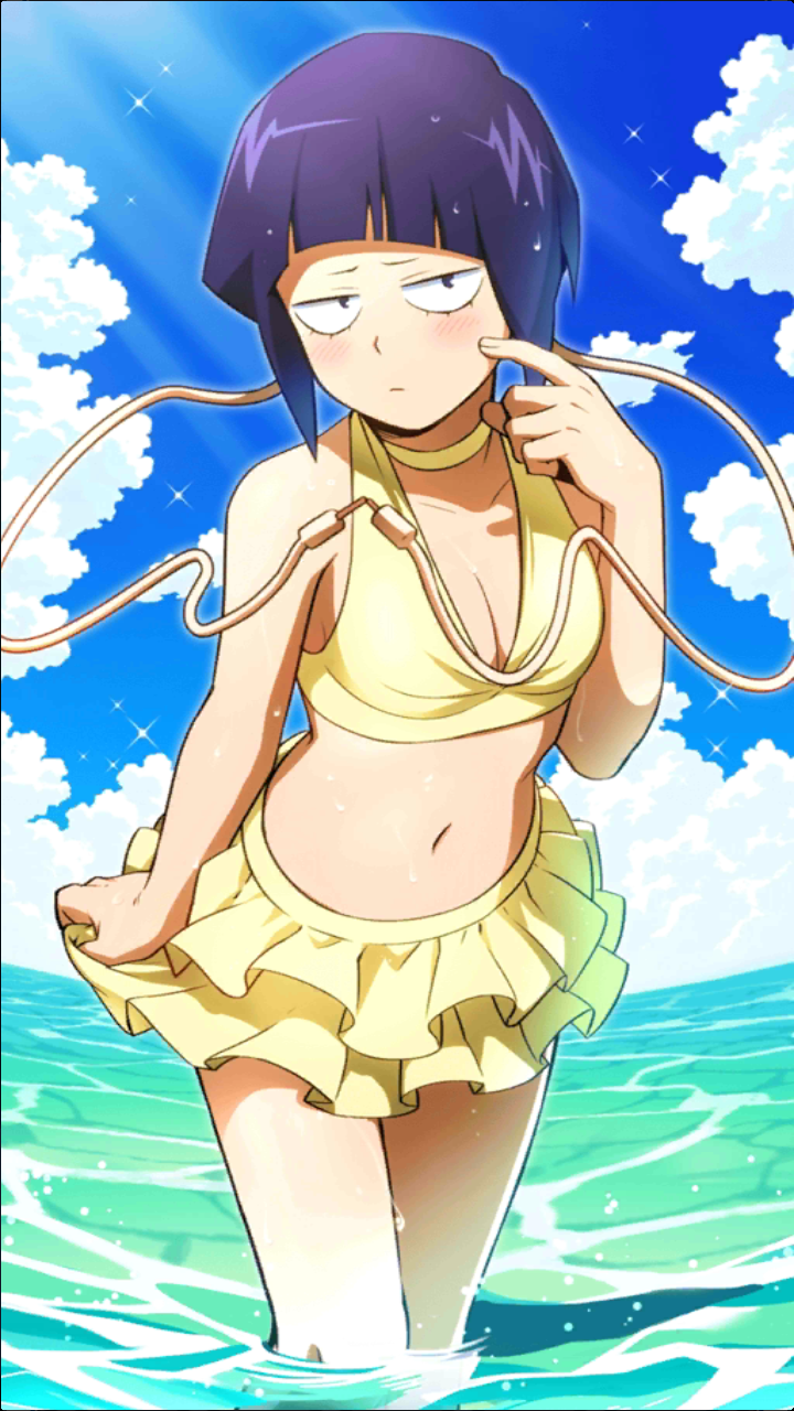 1girl beach bikini boku_no_hero_academia breasts jirou_kyouka ocean sky solo swimsuit water