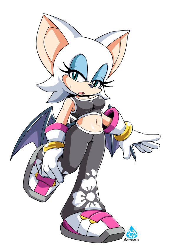 2017 anthro bat blue_eyes breasts cleavage clothed clothing coolblue eyelashes eyeshadow female footwear gloves hair looking_at_viewer makeup mammal membranous_wings midriff navel rouge_the_bat shoes simple_background solo sonic_(series) white_background white_hair wings