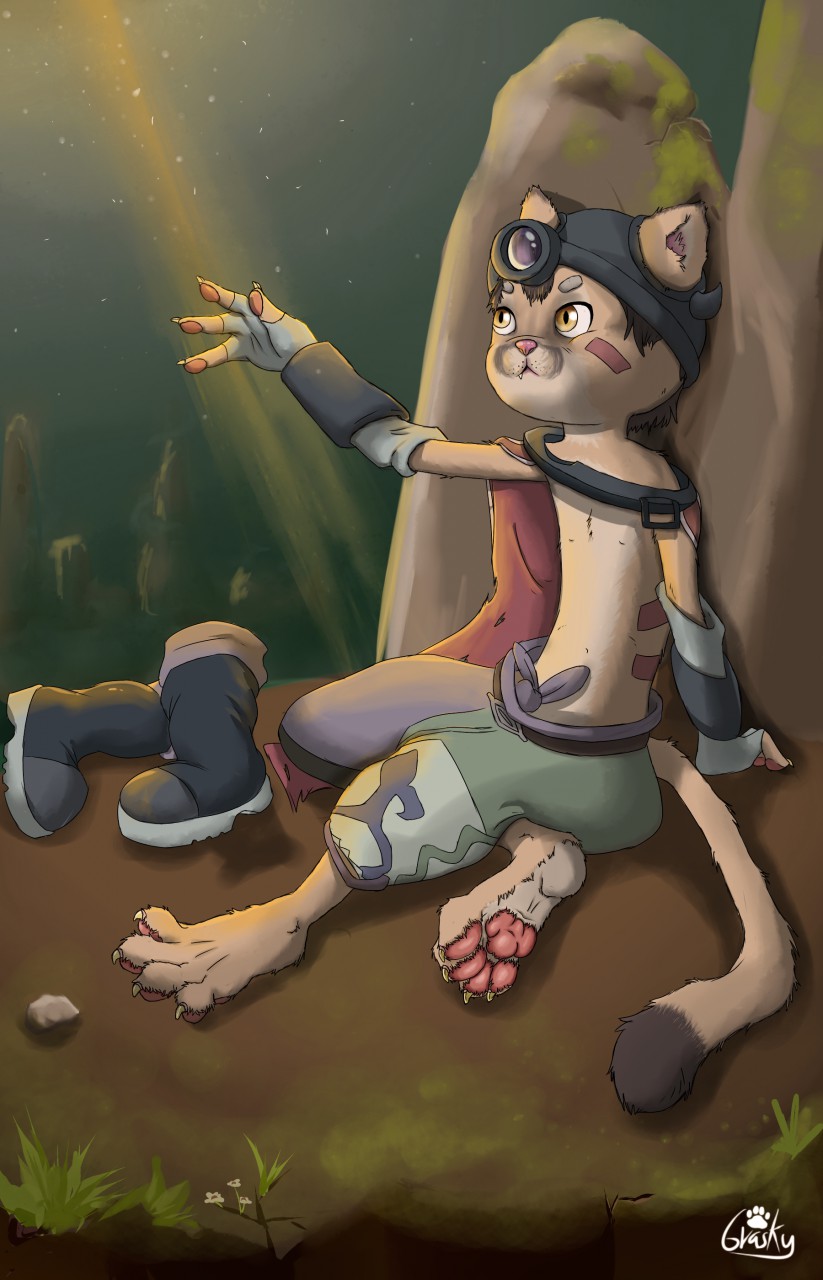 boots cave clothing cougar cub feet feline footwear grasky made_in_abyss mammal paws reg young
