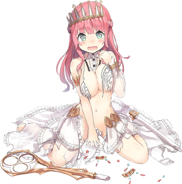 :o blue_eyes blush breasts broken_staff cleavage detached_sleeves dress full_body isegawa_yasutaka large_breasts long_hair midriff official_art open_mouth oshiro_project oshiro_project_re pink_hair prague_(oshiro_project) staff tiara torn_clothes torn_dress transparent_background