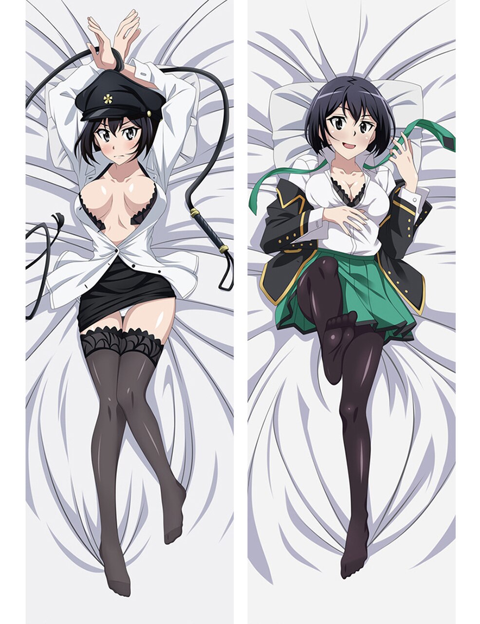 1girl :d arms_up artist_request bdsm bed_sheet black_bra black_hair black_headwear black_jacket black_pantyhose black_skirt black_thighhighs blazer blush bondage bound bound_wrists bra breasts cleavage closed_mouth clothes_lift dakimakura_(medium) double-parted_bangs dress_shirt feet fingernails from_above front-hook_bra furrowed_brow green_eyes green_necktie green_skirt hair_between_eyes hand_on_own_stomach hand_up hat highres jacket joukamachi_no_dandelion knees_together_feet_apart lace-trimmed_thighhighs large_breasts leg_up long_bangs looking_at_viewer lying miniskirt multiple_views necktie off_shoulder official_art on_bed open_bra open_clothes open_jacket open_mouth panties pantyhose partially_unbuttoned peaked_cap pencil_skirt pillow pleated_skirt sakurada_kanade school_uniform shirt shirt_tucked_in short_hair skirt skirt_lift smile thighhighs third-party_source underwear undone_necktie whip white_panties white_shirt