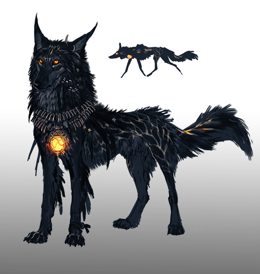 black_fur canine feral fur lantern male mammal orange_eyes paws simple_background solo standing tatchit wolf