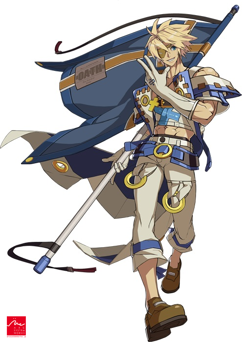 1boy abs bare_shoulders belt black_belt blonde_hair blue_belt blue_eyes breath brown_footwear character_request coattails commentary_request copyright_request eyepatch flag full_body gloves holding holding_flag leg_belt looking_at_viewer male_focus midriff multiple_belts navel o-ring o-ring_belt official_art open_mouth pants shoes short_hair short_sleeves simple_background smile solo spiked_hair teeth toned toned_male usamata white_background white_gloves white_pants white_sleeves