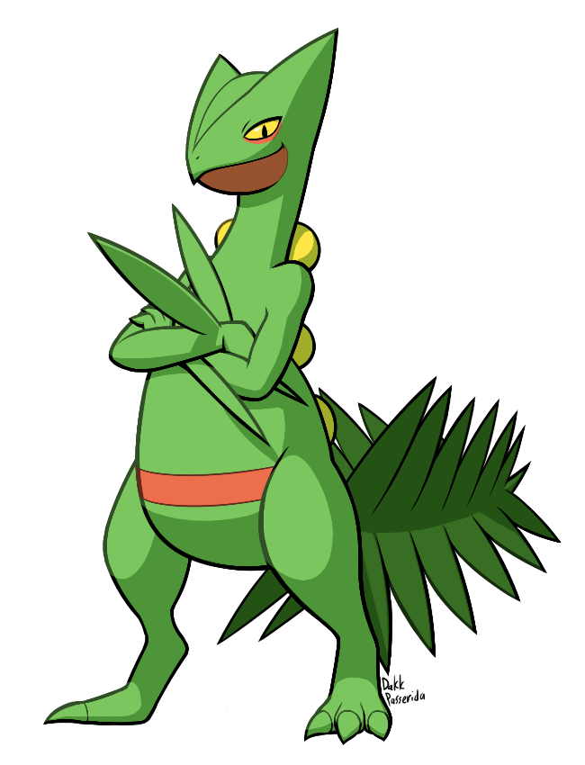artist_name black_eyes claws crossed_arms dakkpasserida feet full_body legs_apart looking_at_viewer looking_down no_humans pokemon pokemon_(creature) pokemon_rse sceptile signature simple_background smile solo standing tail text transparent_background yellow_sclera