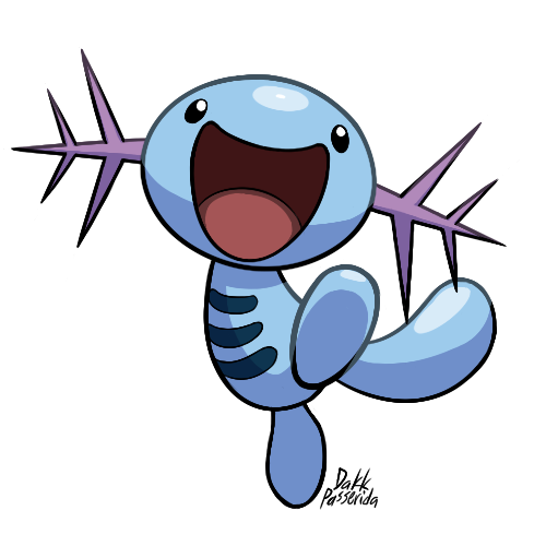 antennae artist_name black_eyes dakkpasserida full_body happy jumping leg_lift looking_up lowres no_arms no_humans open_mouth pokemon pokemon_(creature) pokemon_gsc shiny_skin signature simple_background smile solo tail text transparent_background wooper