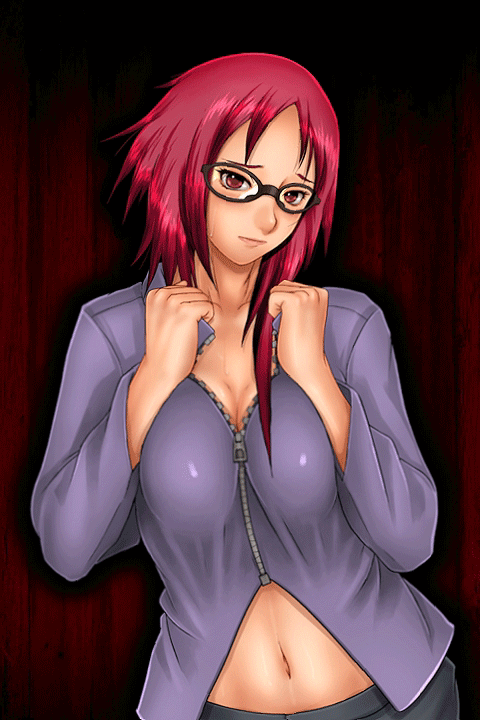 1girl animated animated_gif breasts cleavage glasses karin_(naruto) naruto naruto_shippuuden navel red_hair sakuradou sweat
