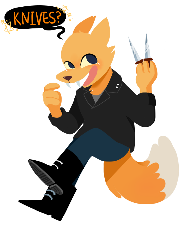 (nitw) 2017 angus_(nitw) anthro bear boots canine clothed clothing cute dialogue doodles doughnut english_text fangs food footwear fox fur gregg_(nitw) gregg_rulz_ok hat holding_object humor jacket knife leather leather_jacket male mammal night_in_the_woods pieorgi sir-fluffbutts_(artist) sketch smile speech_bubble star text weapon