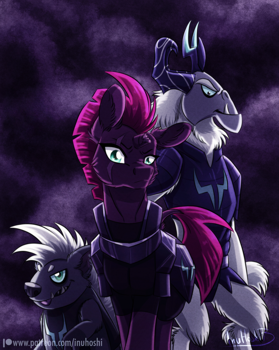 armor broken_horn equine eye_scar fangs female group grubber_(mlp) hedgehog horn inuhoshi-to-darkpen male mammal my_little_pony my_little_pony_the_movie scar storm_king_(mlp) tempest_shadow_(mlp) unicorn yeti