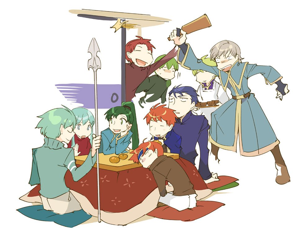 aqua_hair armor blue_eyes blue_hair brother_and_sister brown_hair cain_(fire_emblem) cape eirika ephraim fire_emblem fire_emblem:_fuuin_no_tsurugi fire_emblem:_monshou_no_nazo fire_emblem:_rekka_no_ken fire_emblem:_seima_no_kouseki fire_emblem_heroes gloves green_eyes green_hair hector_(fire_emblem) innes klein_(fire_emblem) long_hair lyndis_(fire_emblem) multiple_boys noki_(affabile) polearm red_hair roy_(fire_emblem) seth_(fire_emblem) short_hair siblings smile weapon